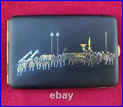 Japanese Komai Royal Procession Damascene K24 Gold Inlay Amita Cigarette Case