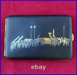 Japanese Komai Royal Procession Damascene K24 Gold Inlay Amita Cigarette Case