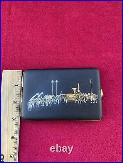 Japanese Komai Royal Procession Damascene K24 Gold Inlay Amita Cigarette Case