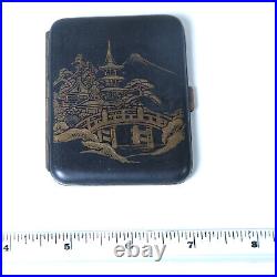 Japanese Small Komai Style Gold Damascene Cigarette Case 2 1/2 x 3 1/8 VTG