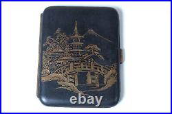 Japanese Small Komai Style Gold Damascene Cigarette Case 2 1/2 x 3 1/8 VTG