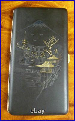 MT FUJI ANTIQUE AMITA Japanese Damascene, Gold, Silver Inlay Cigarette Case