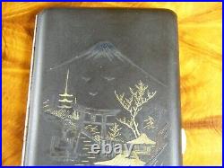 MT FUJI ANTIQUE AMITA Japanese Damascene, Gold, Silver Inlay Cigarette Case