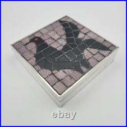 Mosaic Cigarette Box Black Bird Starling Grackle Drongo Vintage Lined Hinged