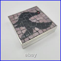 Mosaic Cigarette Box Black Bird Starling Grackle Drongo Vintage Lined Hinged