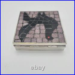 Mosaic Cigarette Box Black Bird Starling Grackle Drongo Vintage Lined Hinged