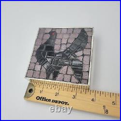 Mosaic Cigarette Box Black Bird Starling Grackle Drongo Vintage Lined Hinged