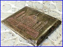 Old Vintage Rare Hand Carved Meena Work Taj Mahal Both Side Brass Cigarette Case