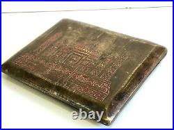 Old Vintage Rare Hand Carved Meena Work Taj Mahal Both Side Brass Cigarette Case