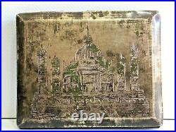 Old Vintage Rare Hand Carved Meena Work Taj Mahal Both Side Brass Cigarette Case