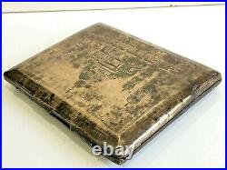 Old Vintage Rare Hand Carved Meena Work Taj Mahal Both Side Brass Cigarette Case