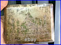 Old Vintage Rare Hand Carved Meena Work Taj Mahal Both Side Brass Cigarette Case