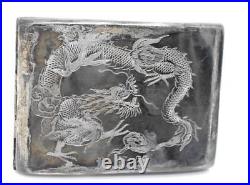 Old Vintage Sterling Silver Chased 935 Chinese Dragon Cigarette Case 125.2 grams