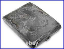 Old Vintage Sterling Silver Chased 935 Chinese Dragon Cigarette Case 125.2 grams