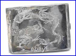 Old Vintage Sterling Silver Chased 935 Chinese Dragon Cigarette Case 125.2 grams