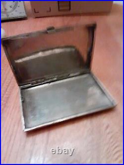 Old Vtg Silver metal Hand Carved Brass Cigarette Case 5 W