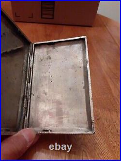 Old Vtg Silver metal Hand Carved Brass Cigarette Case 5 W