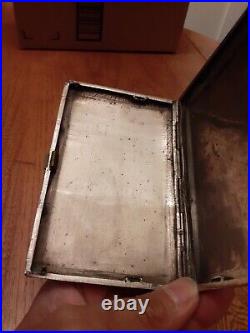 Old Vtg Silver metal Hand Carved Brass Cigarette Case 5 W