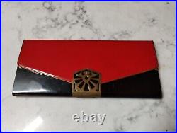 RARE RED Large Vintage Card Case Brass Clasp German Bauhaus Deco Beautiful