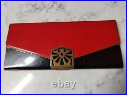 RARE RED Large Vintage Card Case Brass Clasp German Bauhaus Deco Beautiful