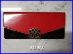 RARE RED Large Vintage Card Case Brass Clasp German Bauhaus Deco Beautiful