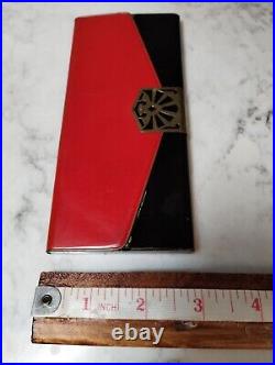 RARE RED Large Vintage Card Case Brass Clasp German Bauhaus Deco Beautiful