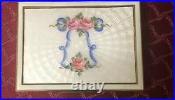 RARE VINTAGE Evans Guilloche Cigarette / Card Case Enamel 1950s Floral Design