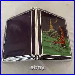 RARE VTG Cigarette Case E. A. M Red/Gold, Sailboat, Lighthouse & Moon Enamel