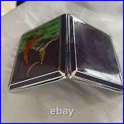 RARE VTG Cigarette Case E. A. M Red/Gold, Sailboat, Lighthouse & Moon Enamel