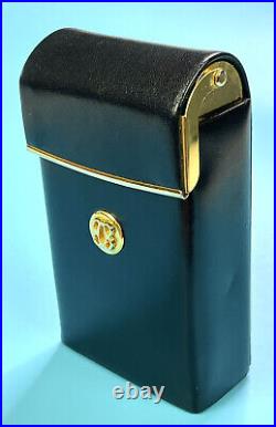 RARE Vintage BOSCA Cigarette Elevator Lift Black Leather Gold Full Grain Case