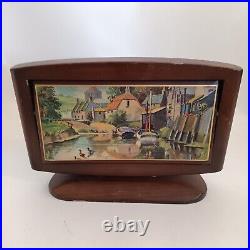 RARE Vintage Cigarette Holder Dispenser Box Wood Swivels Open Country Scene