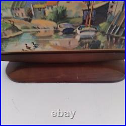 RARE Vintage Cigarette Holder Dispenser Box Wood Swivels Open Country Scene