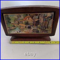 RARE Vintage Cigarette Holder Dispenser Box Wood Swivels Open Country Scene