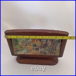 RARE Vintage Cigarette Holder Dispenser Box Wood Swivels Open Country Scene