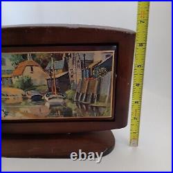 RARE Vintage Cigarette Holder Dispenser Box Wood Swivels Open Country Scene