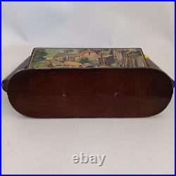 RARE Vintage Cigarette Holder Dispenser Box Wood Swivels Open Country Scene