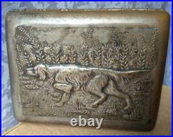 RARE Vintage SOVIET USSR Cigarette case HOLDER BOX dog birds hunting