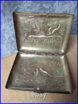 RARE Vintage SOVIET USSR Cigarette case HOLDER BOX dog birds hunting