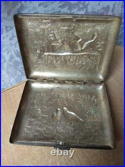 RARE Vintage SOVIET USSR Cigarette case HOLDER BOX dog birds hunting