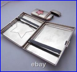 Russian Soviet Enamel Metal Cigarette Case and Lighter Vintage Collectible Set