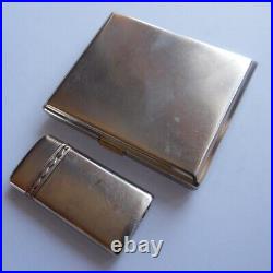 Russian Soviet Enamel Metal Cigarette Case and Lighter Vintage Collectible Set