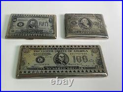 Set of 3 Vintage Cigarette Holders with US Currency Image Engraved