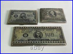 Set of 3 Vintage Cigarette Holders with US Currency Image Engraved