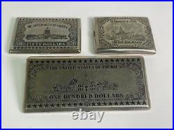 Set of 3 Vintage Cigarette Holders with US Currency Image Engraved