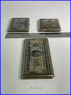 Set of 3 Vintage Cigarette Holders with US Currency Image Engraved