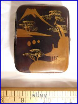 Small Vintage Japanese Lacquer Cigarette Case with Gold Paint Mountain Scene