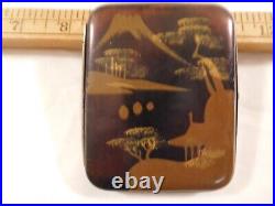 Small Vintage Japanese Lacquer Cigarette Case with Gold Paint Mountain Scene