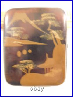 Small Vintage Japanese Lacquer Cigarette Case with Gold Paint Mountain Scene