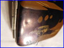 Small Vintage Japanese Lacquer Cigarette Case with Gold Paint Mountain Scene