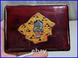 Unique Vtg Devil Japanese Oni Demon Mask Style Enamel Cigarette Case Blood Red